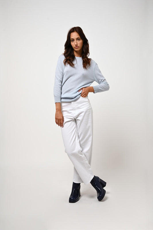 ESTARIS pull col rond boutonné dos givre 100% cachemire