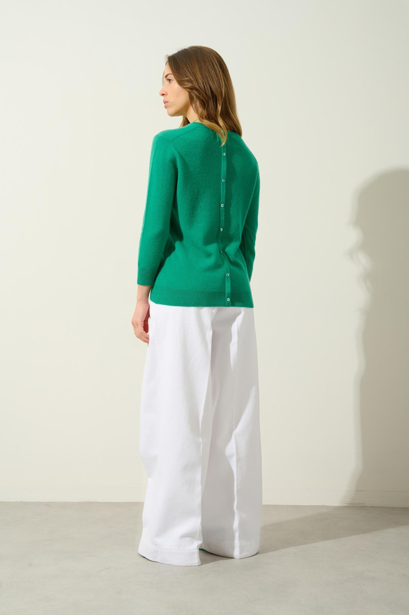 ESTARIS round-neck button-down sweater mint 100% cashmere