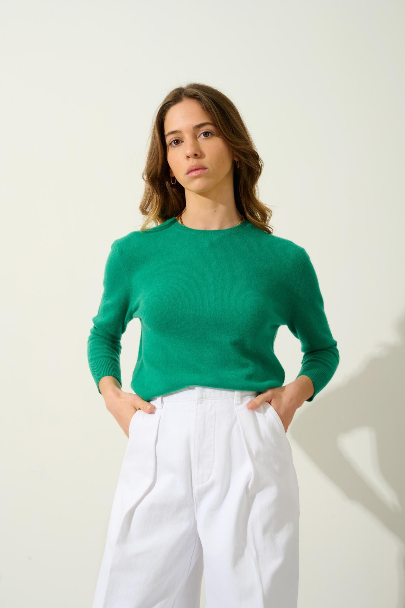 ESTARIS round-neck button-down sweater mint 100% cashmere