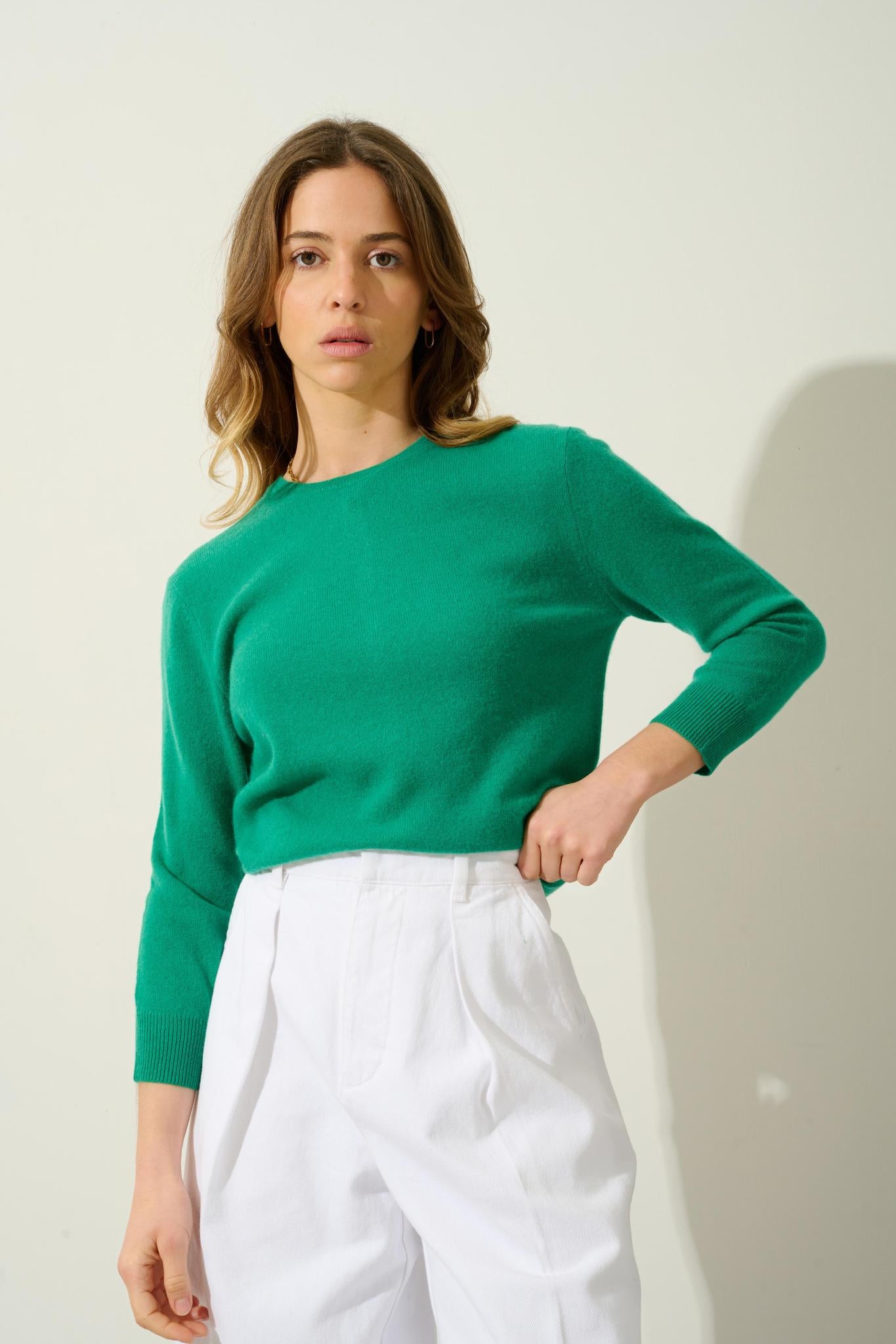 ESTARIS round-neck button-down sweater mint 100% cashmere