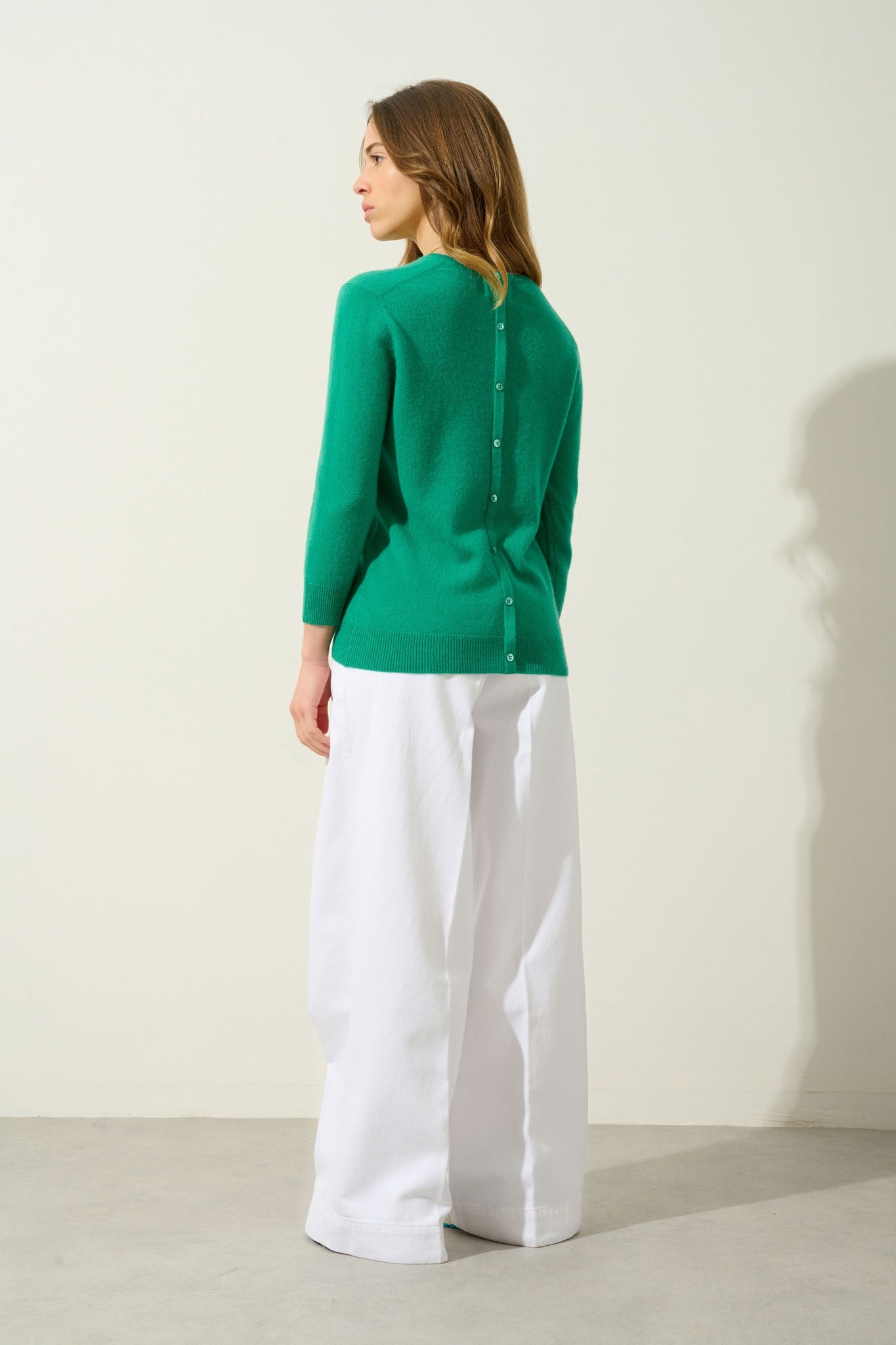 ESTARIS pull col rond boutonné dos menthe 100% cachemire