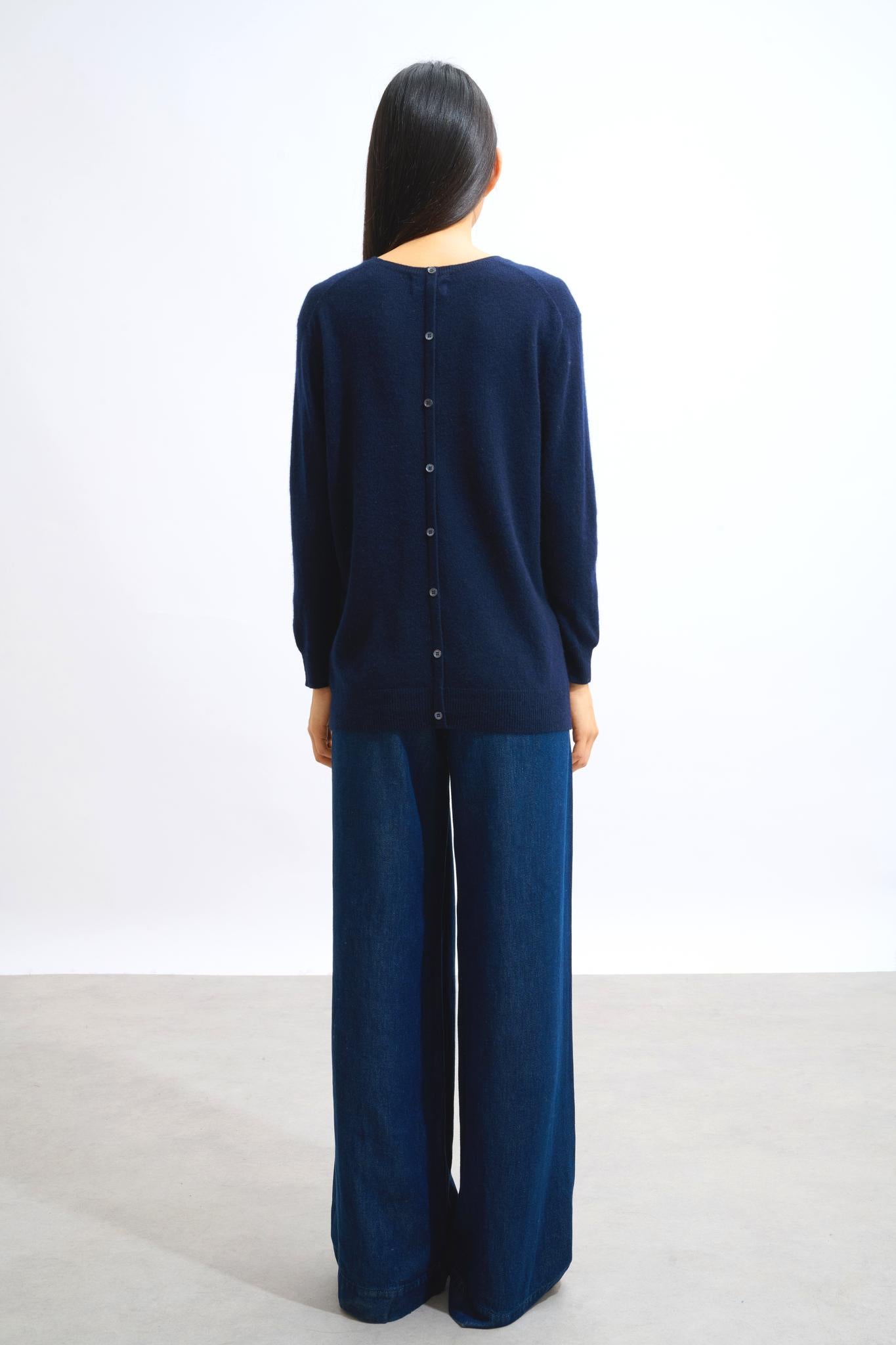 ESTARIS Pullover Rundhalsausschnitt geknöpft Rücken navy 100% Kaschmir