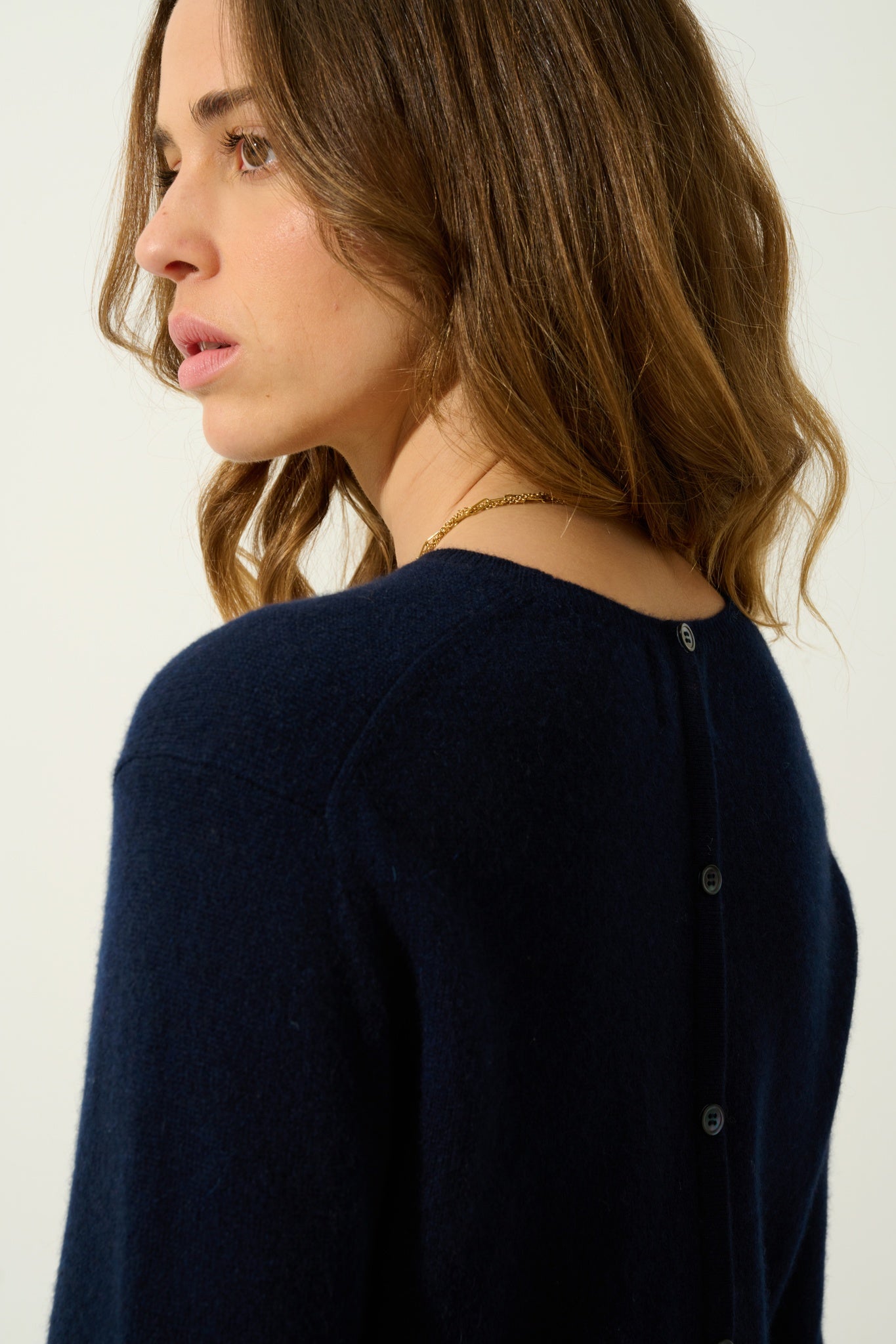 ESTARIS Pullover Rundhalsausschnitt geknöpft Rücken navy 100% Kaschmir