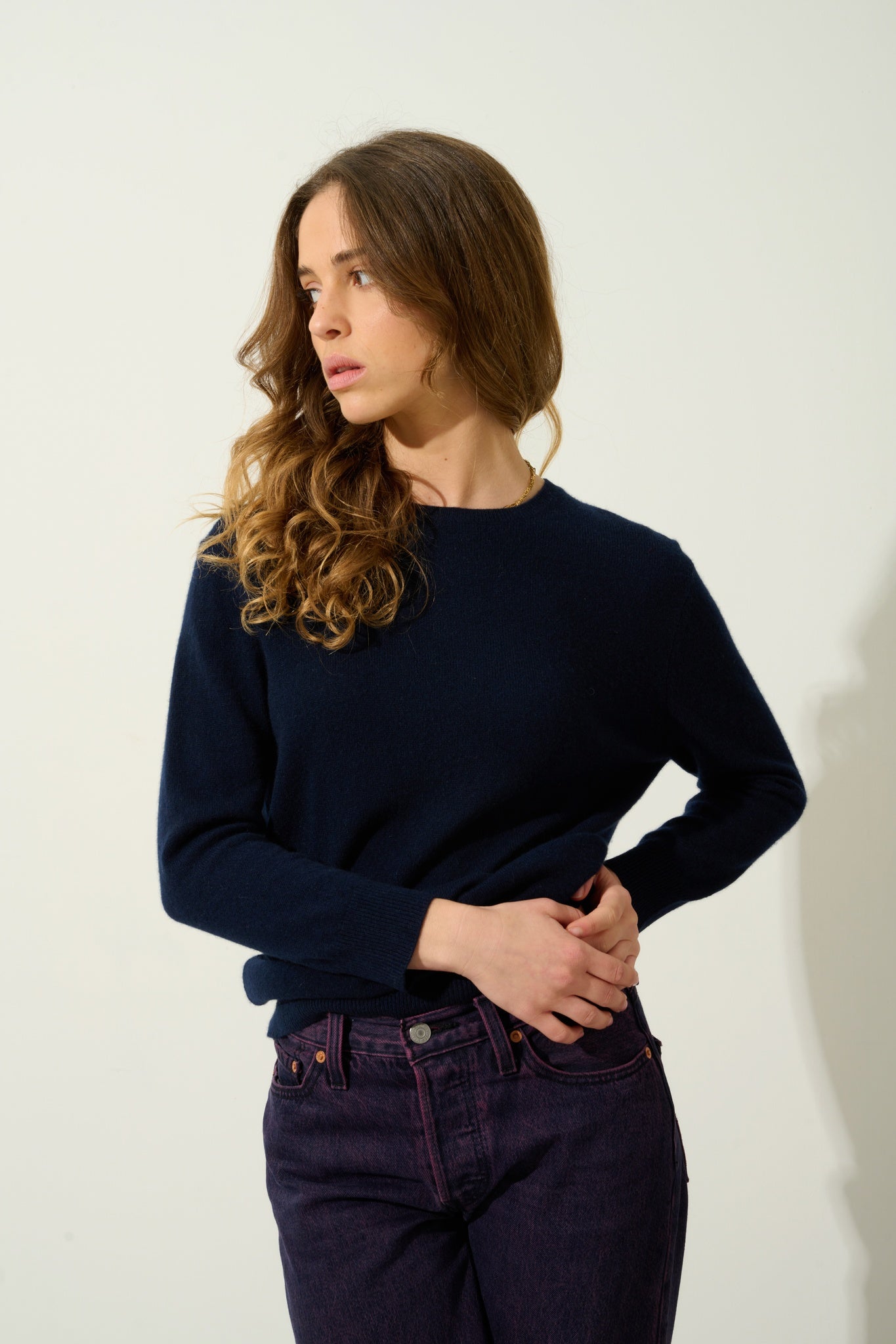 ESTARIS Pullover Rundhalsausschnitt geknöpft Rücken navy 100% Kaschmir