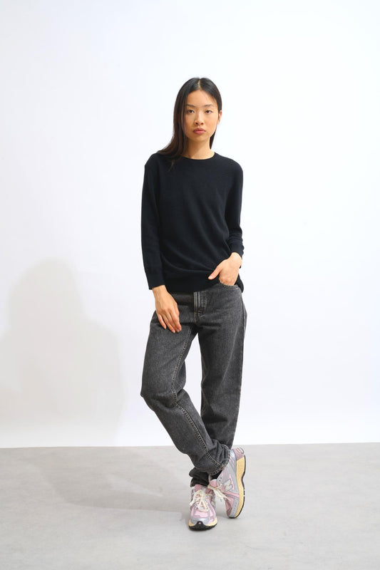 ESTARIS black round-neck button-down sweater 100% cashmere