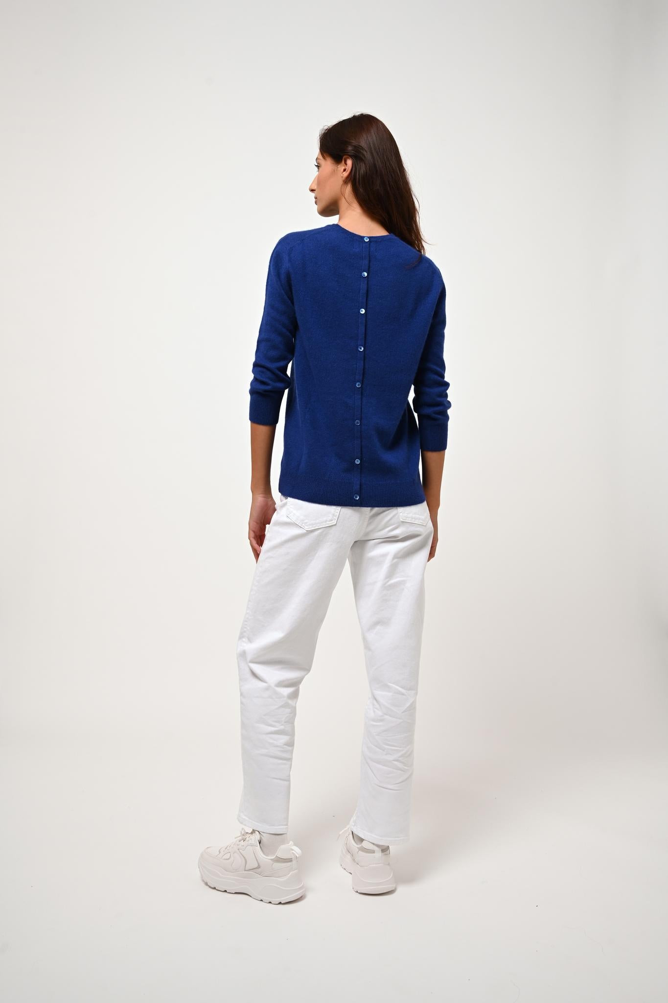 ESTARIS Pullover Rundhalsausschnitt geknöpft Rücken ultramarin 100% Kaschmir