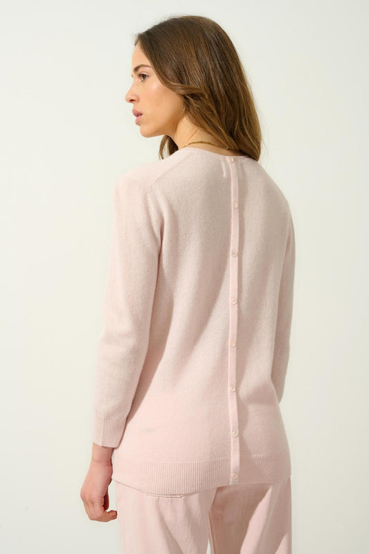 ESTARIS round-neck button-down sweater powder 100% cashmere