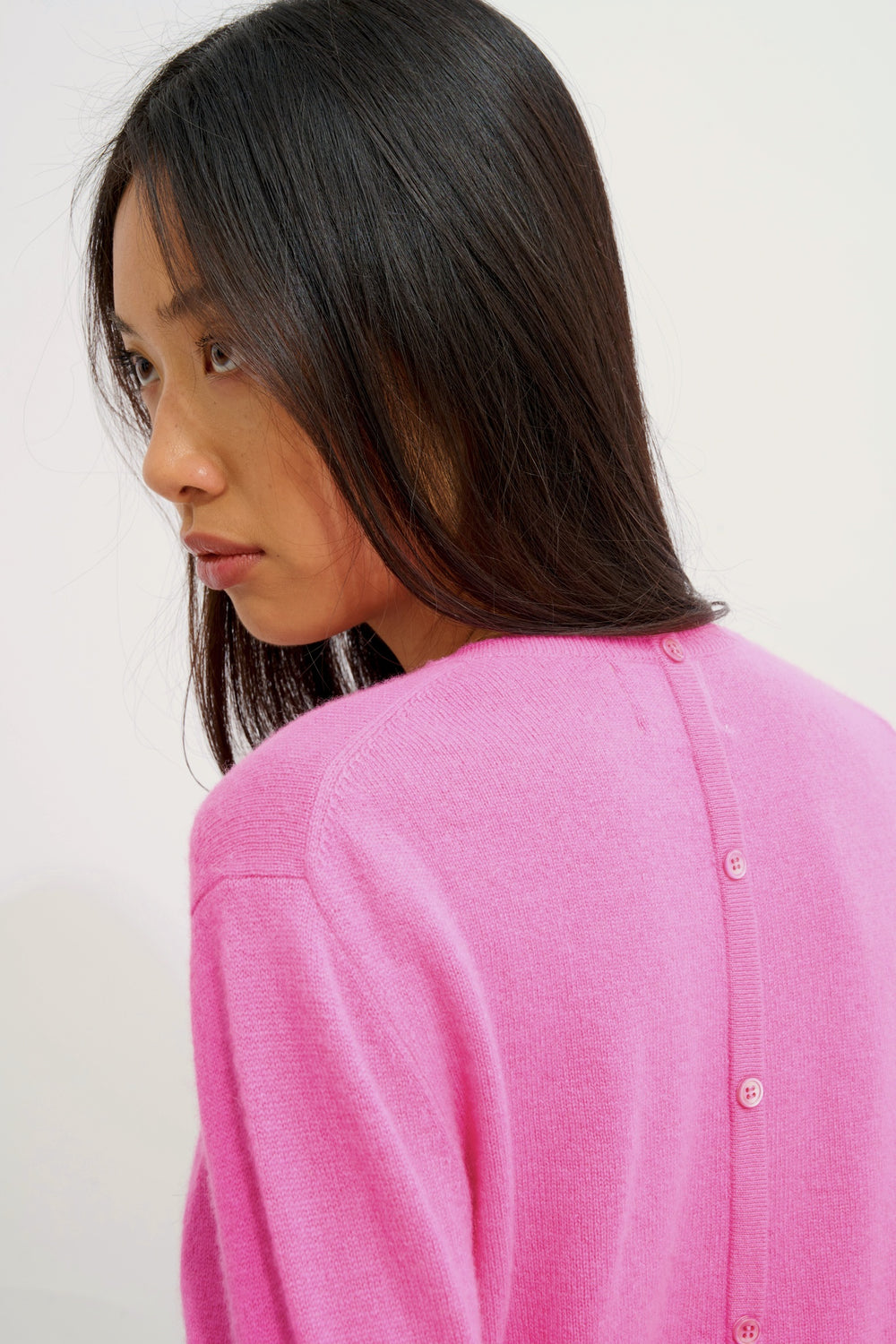 ESTARIS round-neck button-down sweater pink 100% cashmere
