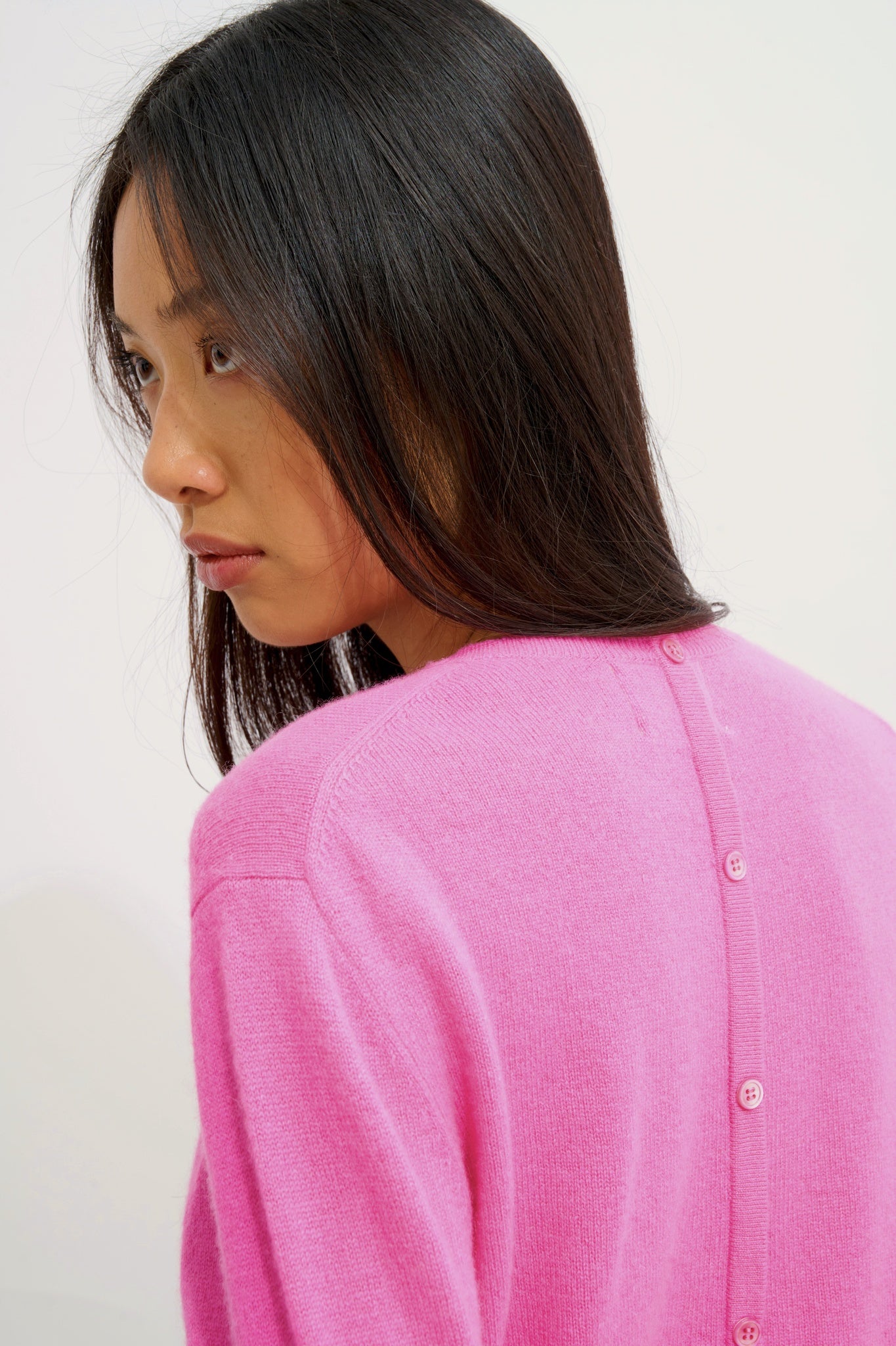 ESTARIS round-neck button-down sweater pink 100% cashmere