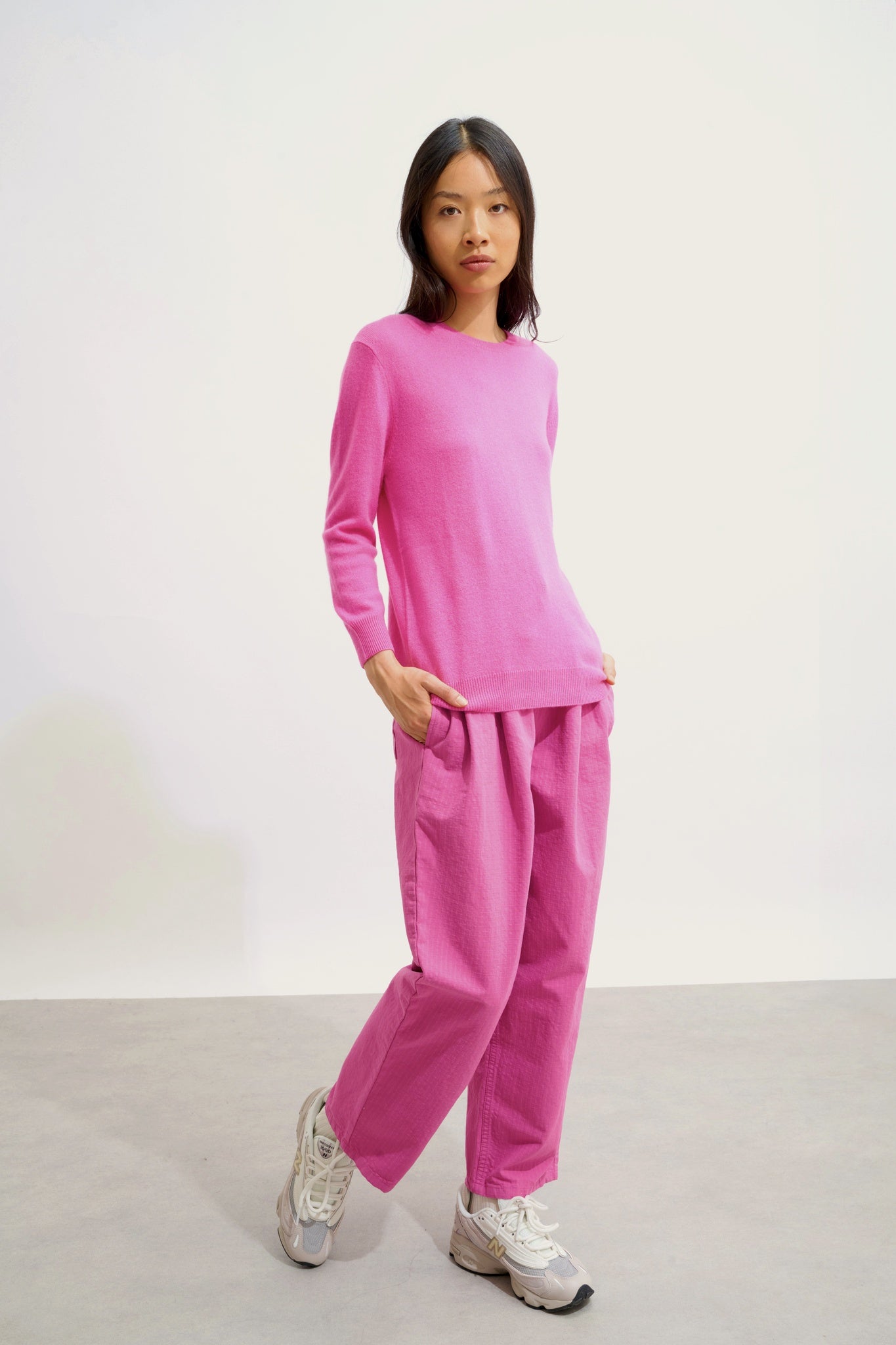 ESTARIS round-neck button-down sweater pink 100% cashmere