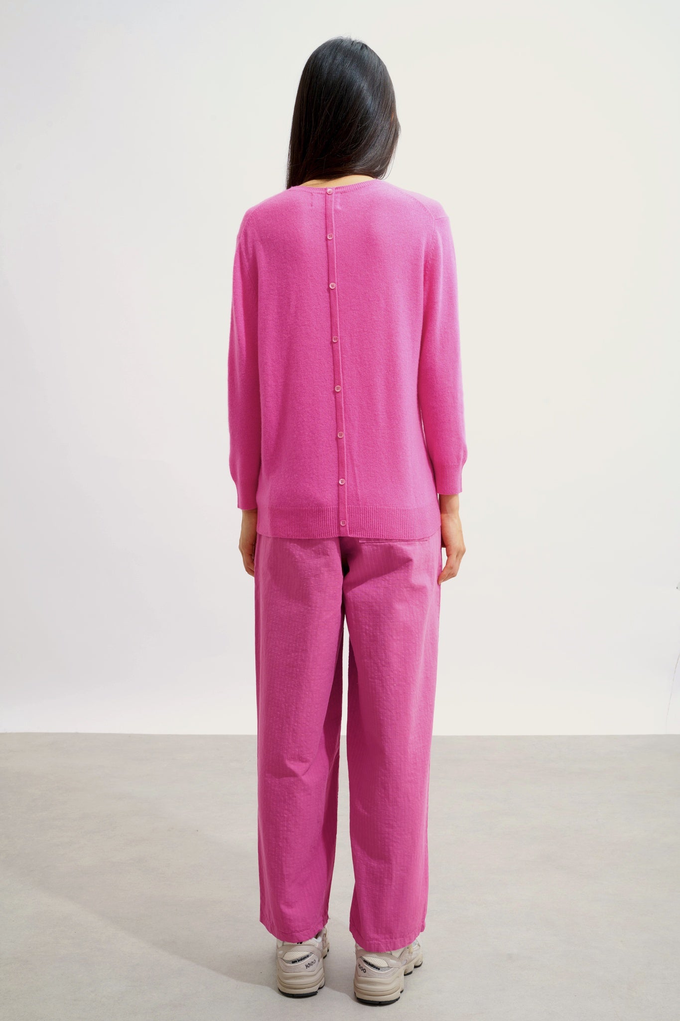 ESTARIS round-neck button-down sweater pink 100% cashmere