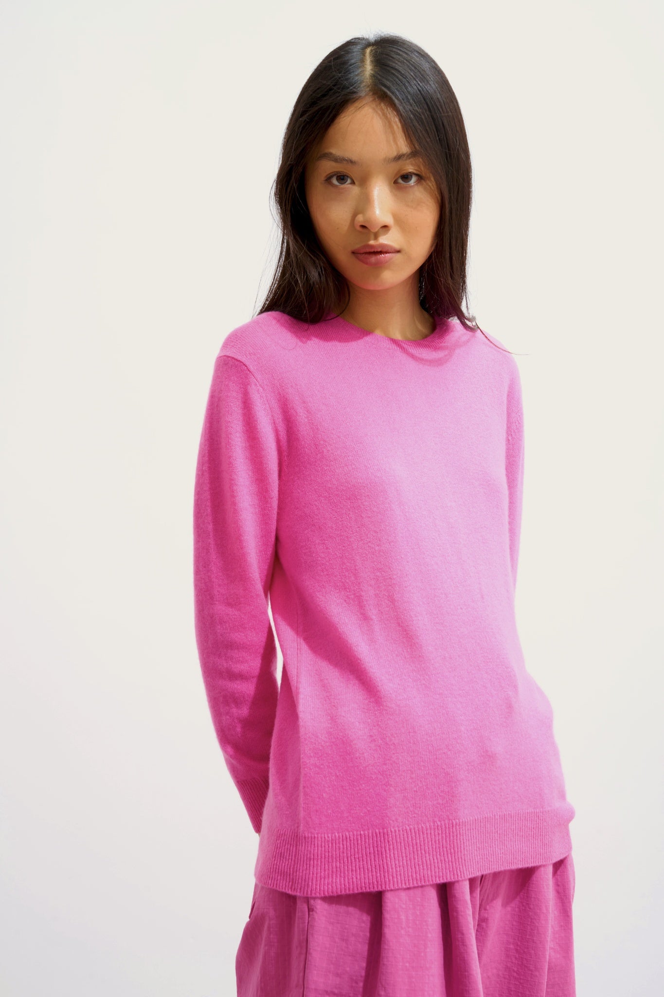 ESTARIS round-neck button-down sweater pink 100% cashmere