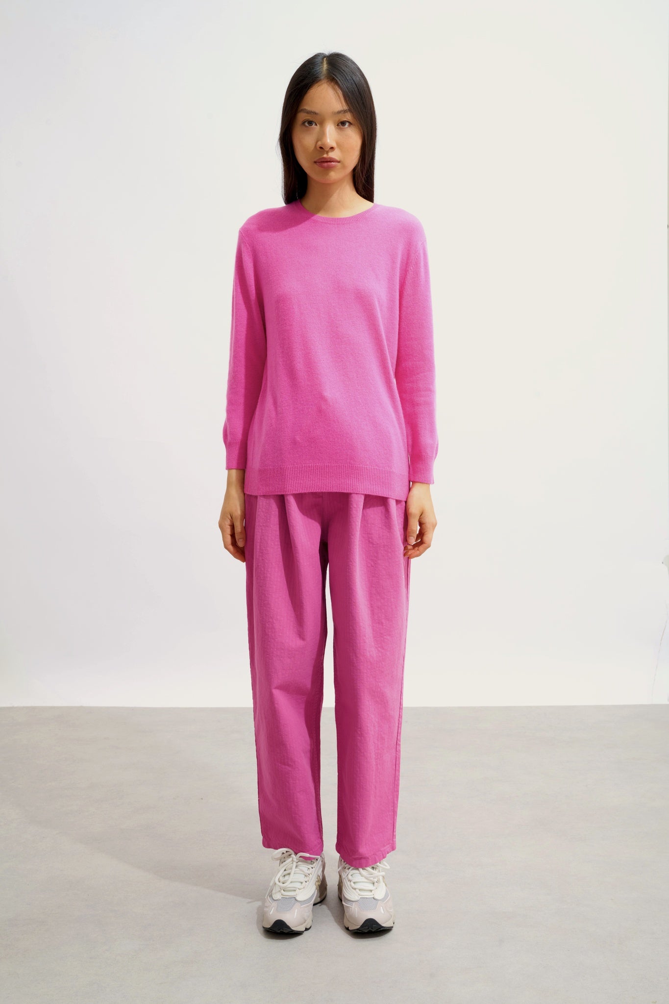 ESTARIS round-neck button-down sweater pink 100% cashmere