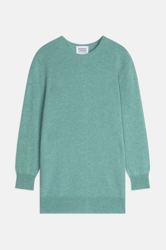 estaris pull col rond boutonné dos vert chiné 100% cachemire