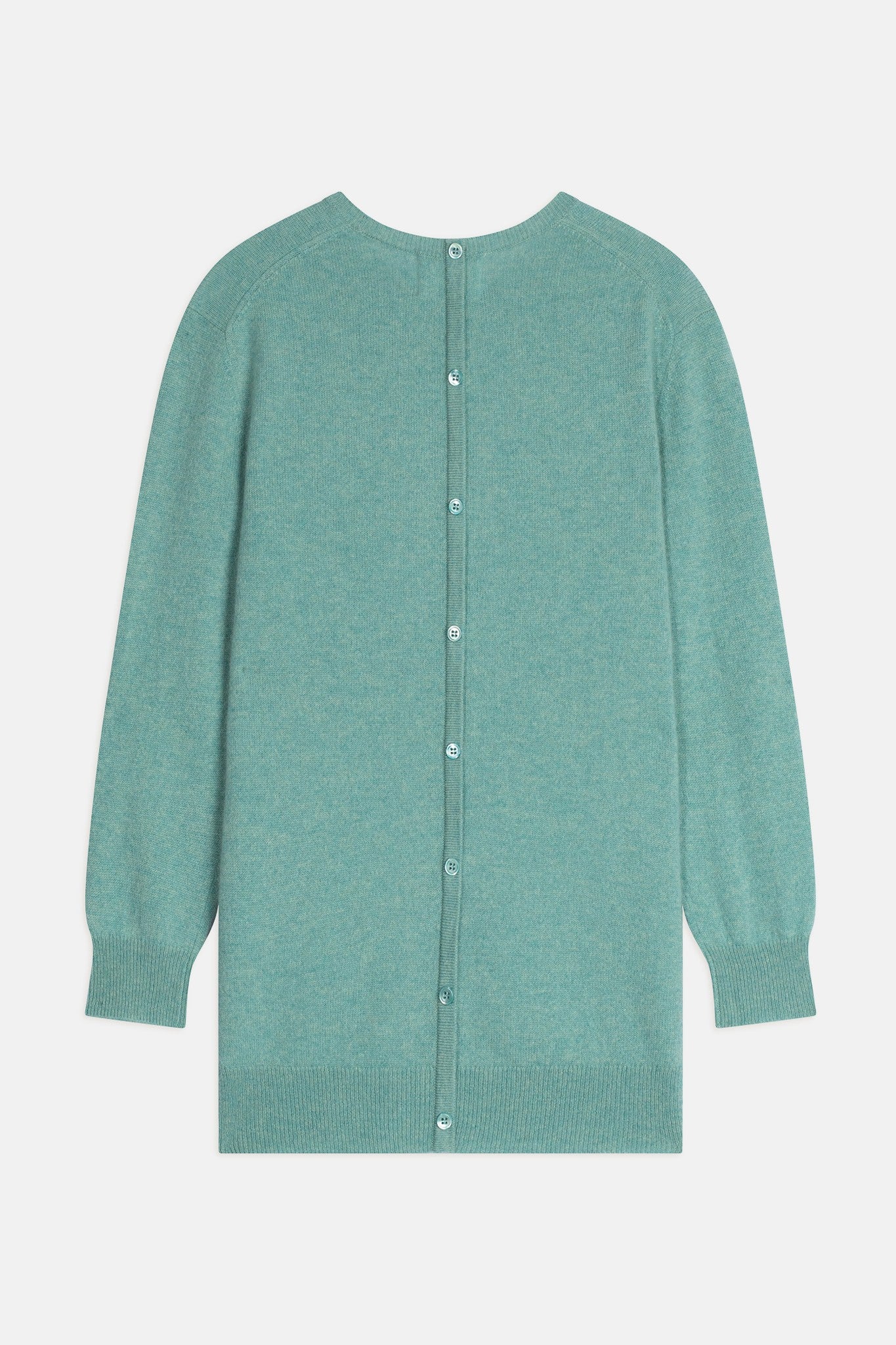 estaris pull col rond boutonné dos vert chiné 100% cachemire