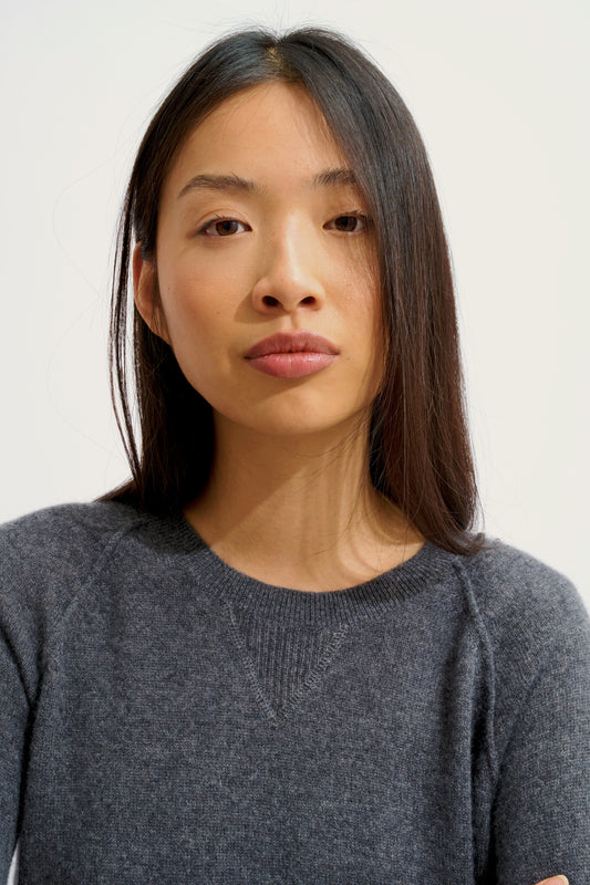 ETRET Anthrazit meliert Rundhalspullover 100% Kaschmir