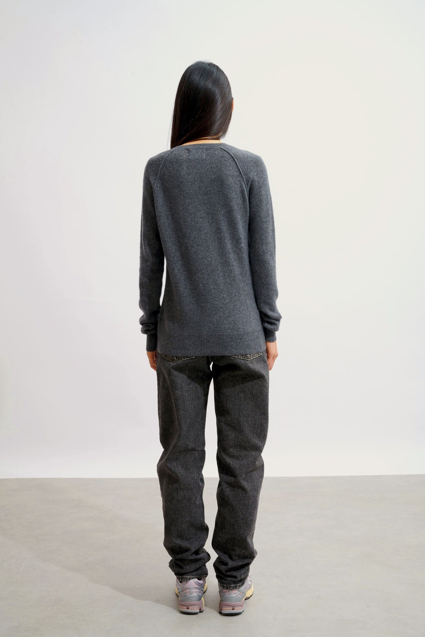 ETRET Anthrazit meliert Rundhalspullover 100% Kaschmir