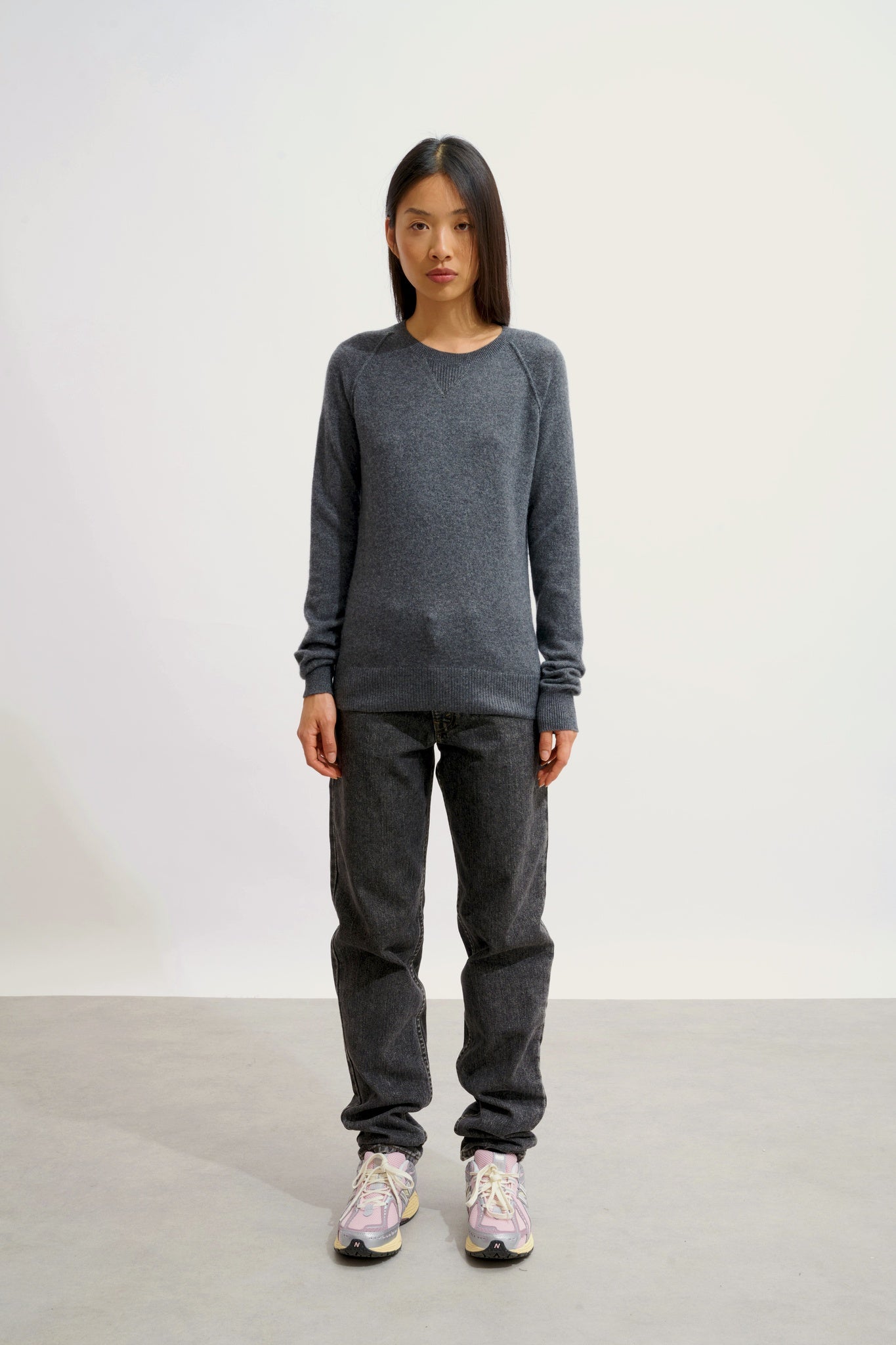 ETRET Anthrazit meliert Rundhalspullover 100% Kaschmir