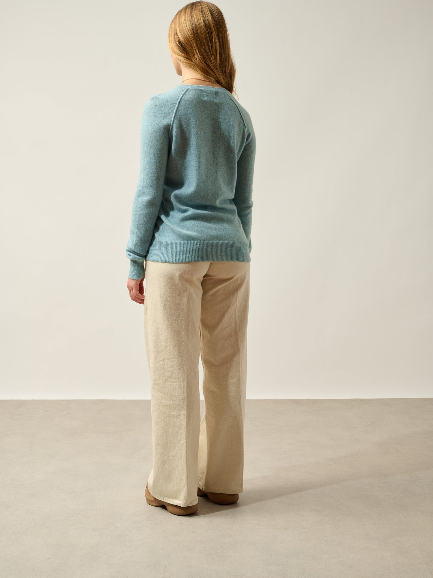 ETRET pull col rond aqua chiné 100% cachemire