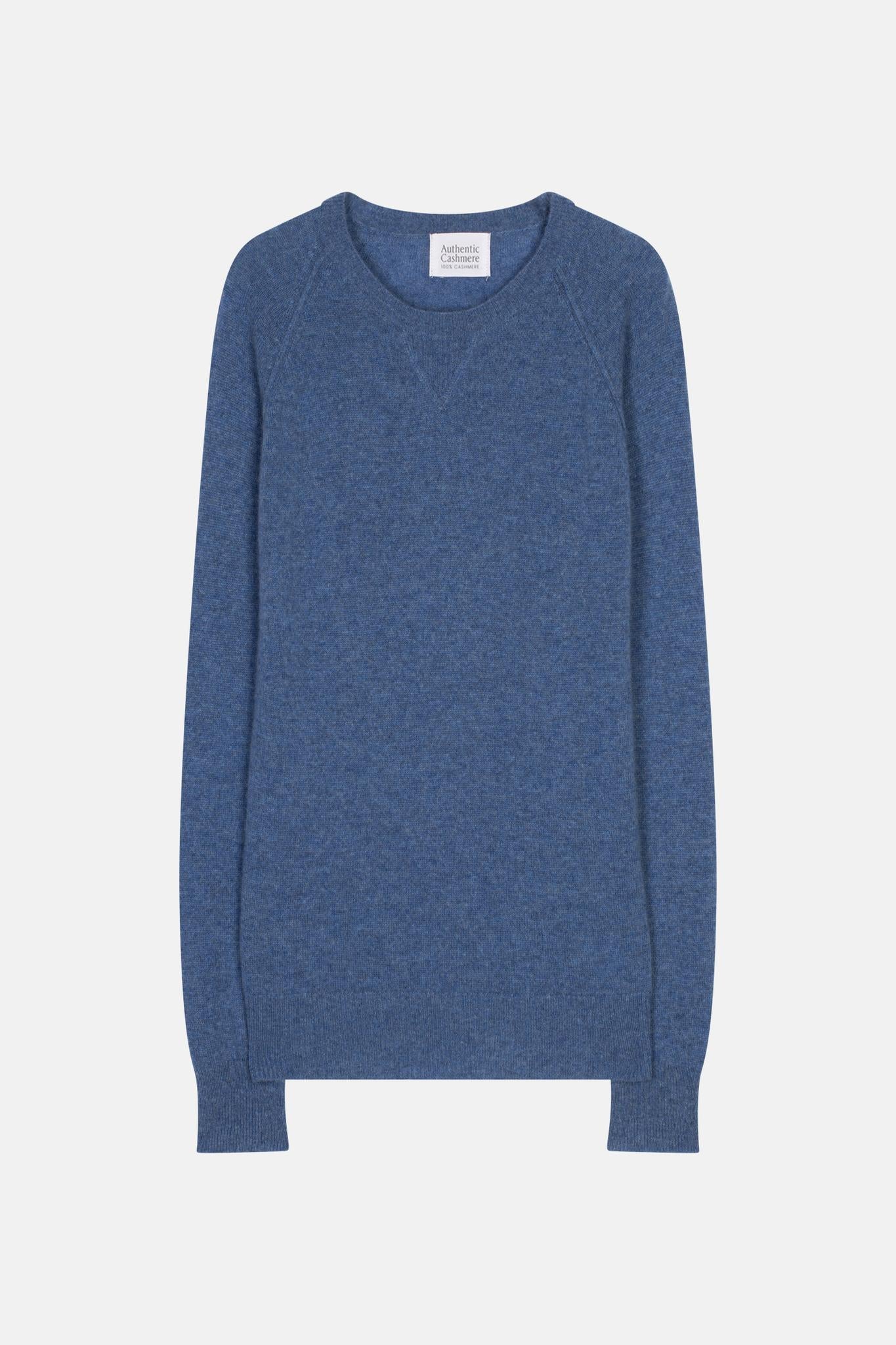 ETRET pull col rond bleu denim 100% cachemire