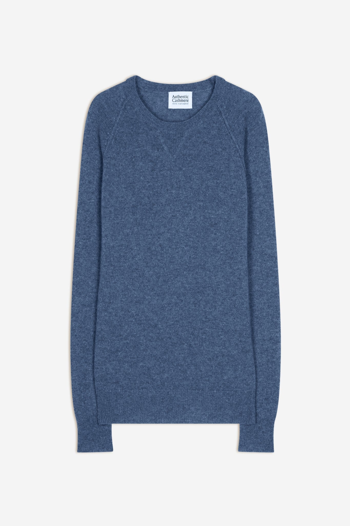 etret pull col rond bleu denim 100% cachemire