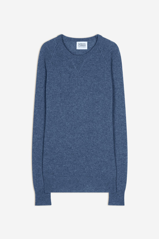 etret pull col rond bleu denim 100% cachemire