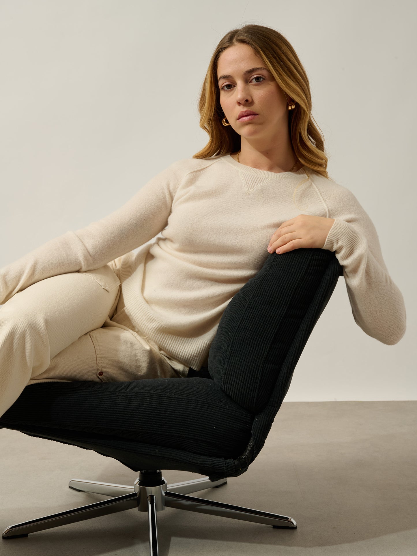 ETRET Elfenbein Rundhalspullover 100% Kaschmir