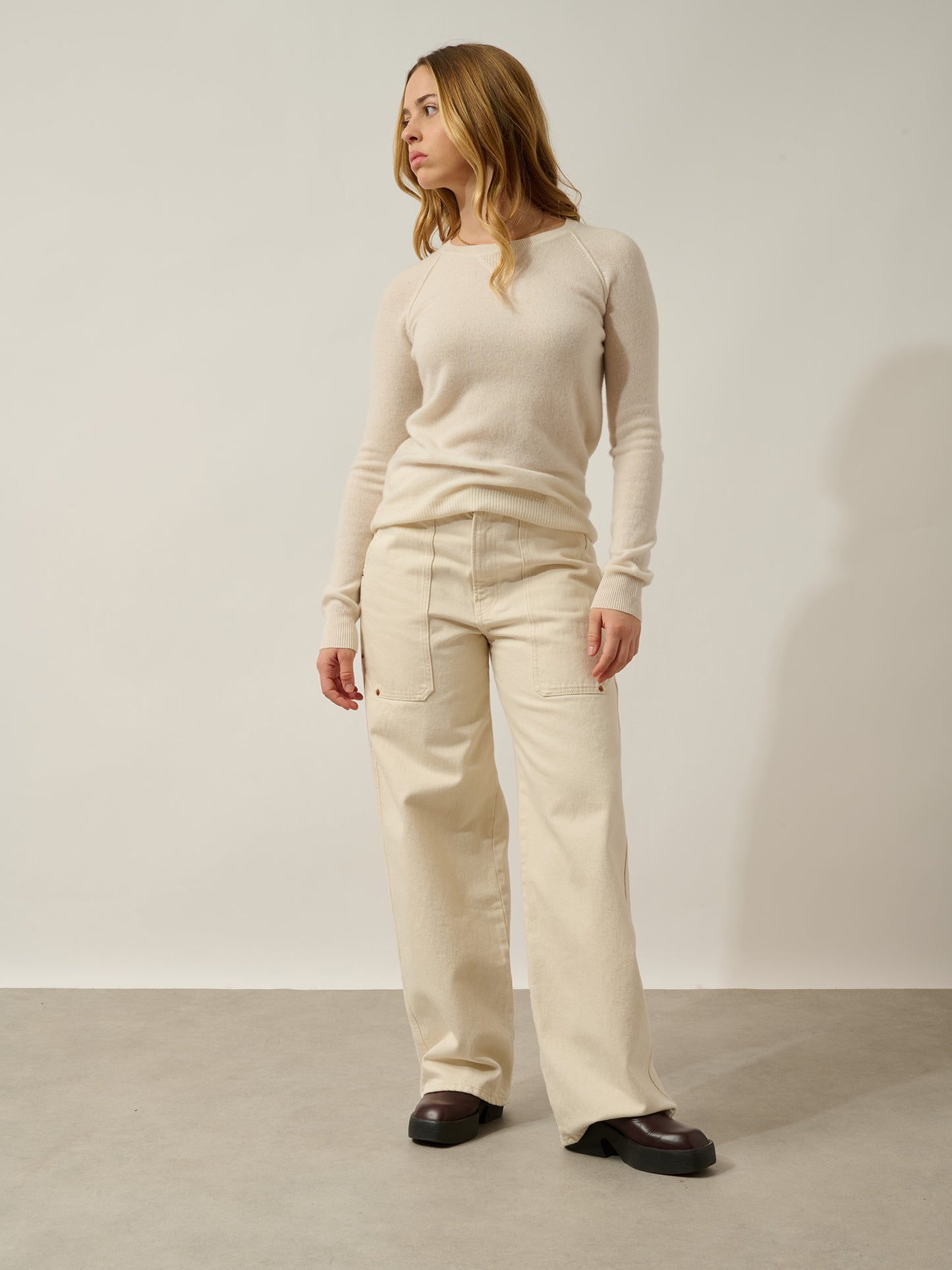 ETRET Elfenbein Rundhalspullover 100% Kaschmir