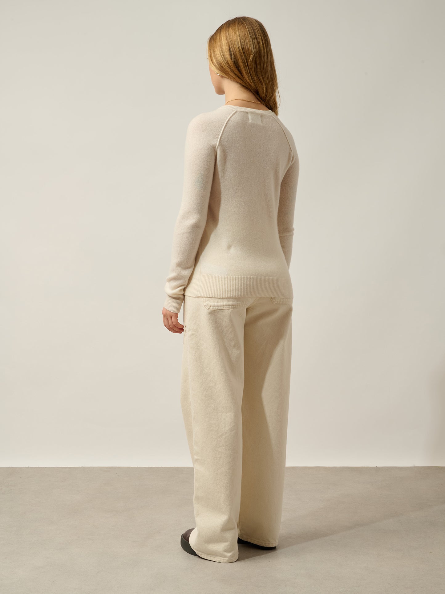 ETRET Elfenbein Rundhalspullover 100% Kaschmir