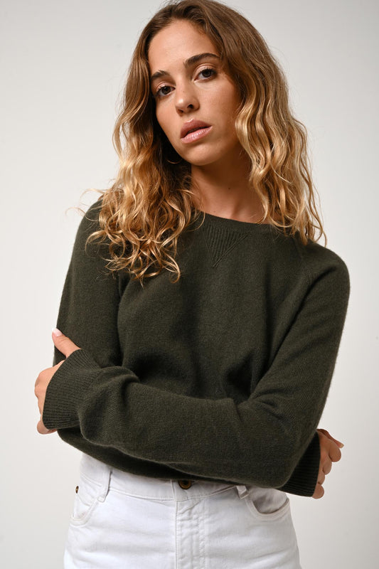 ETRET khaki round-neck sweater 100% cashmere