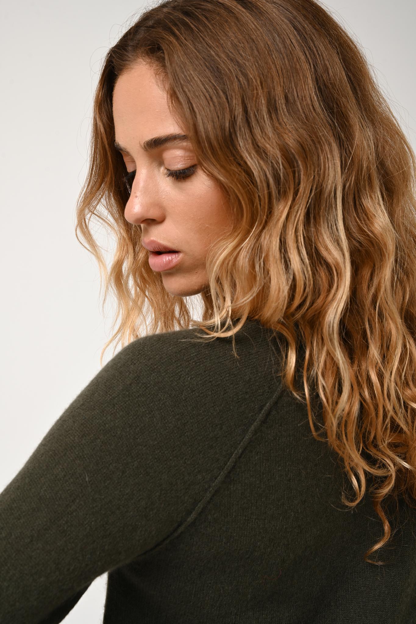 ETRET khaki round-neck sweater 100% cashmere