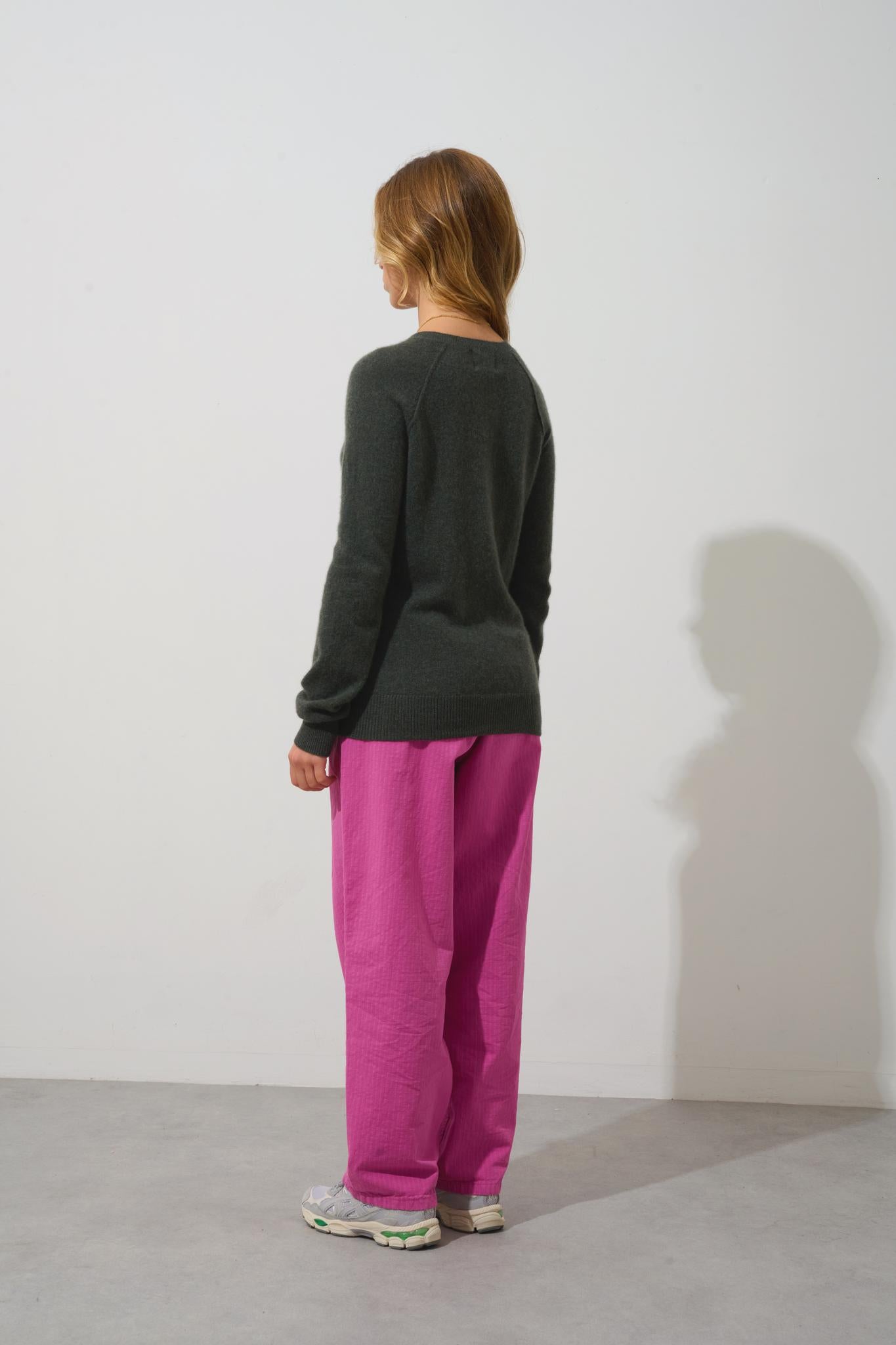 ETRET Pullover mit Rundhalsausschnitt khaki meliert 100% Kaschmir