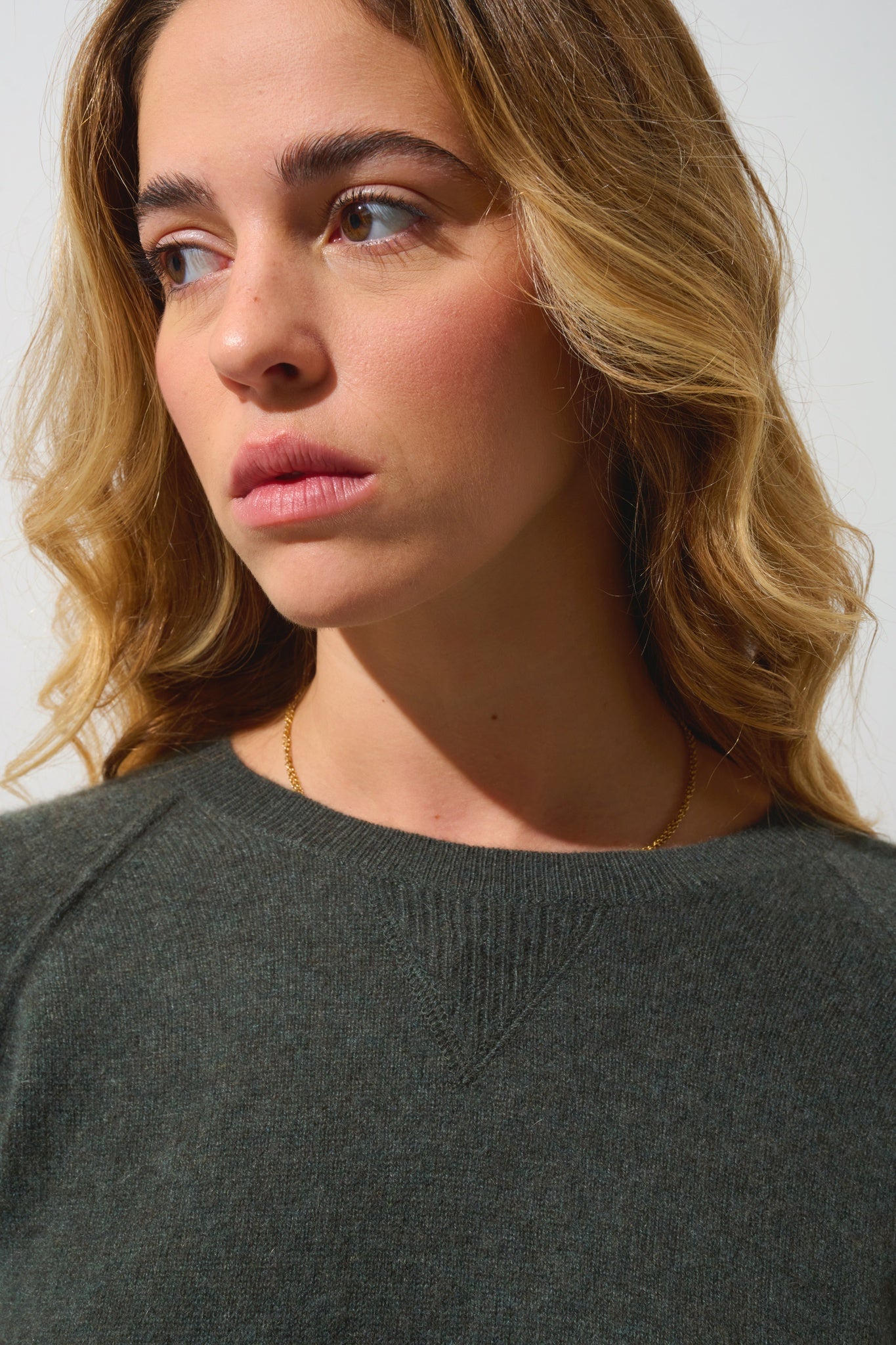 ETRET Pullover mit Rundhalsausschnitt khaki meliert 100% Kaschmir