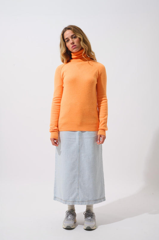 ETRET pull col rond mandarine fluo 100% cachemire