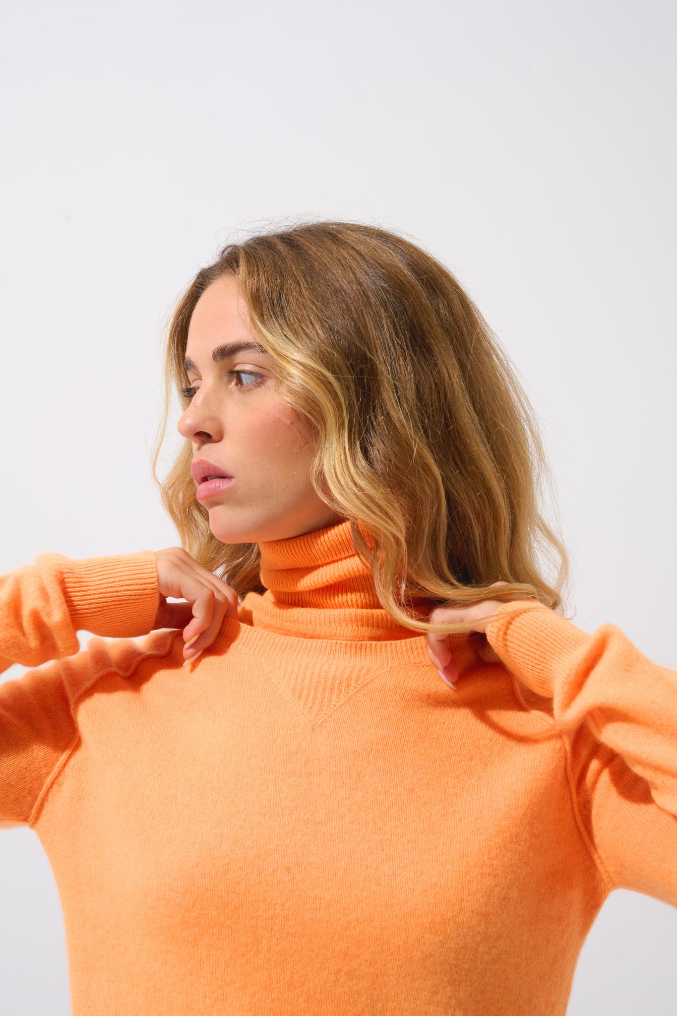 ETRET pull col rond mandarine fluo 100% cachemire