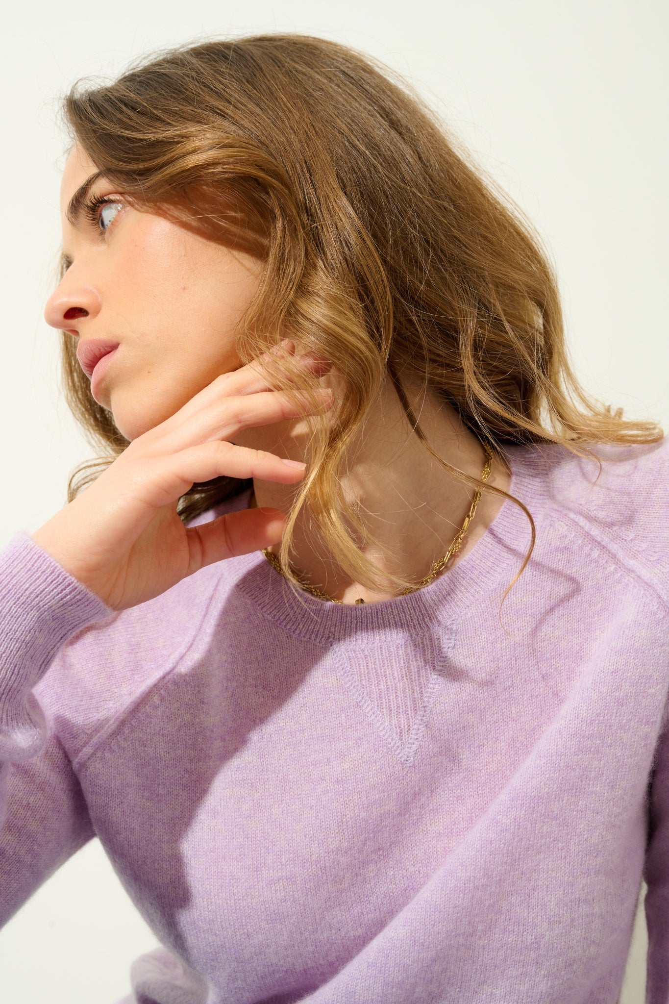 ETRET Rundhalspullover aus meliertem Mauve, 100 % Kaschmir