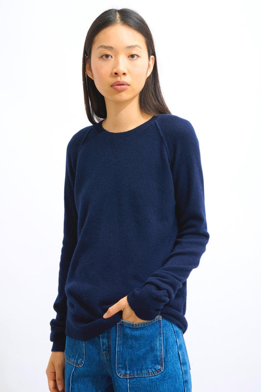 ETRET navy round-neck sweater 100% cashmere