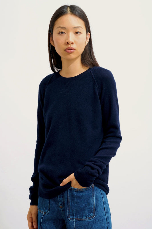 ETRET pull col rond navy 100% cachemire