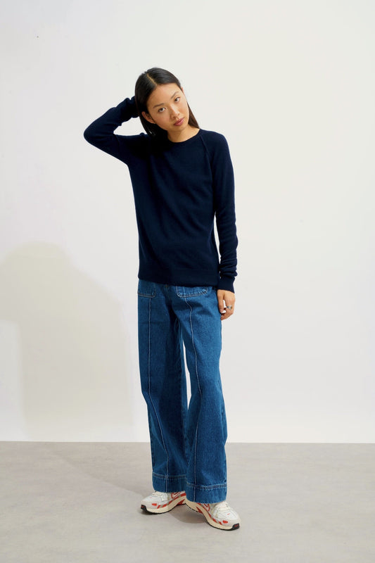 ETRET pull col rond navy 100% cachemire