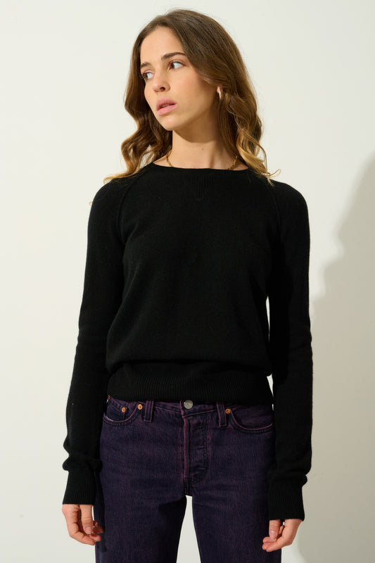 ETRET pull col rond noir 100% cachemire