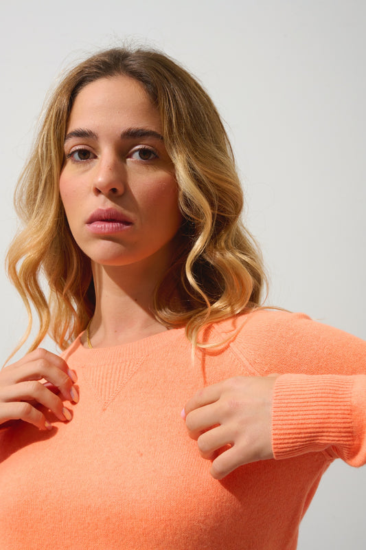 ETRET fluorescent orange round-neck sweater 100% cashmere
