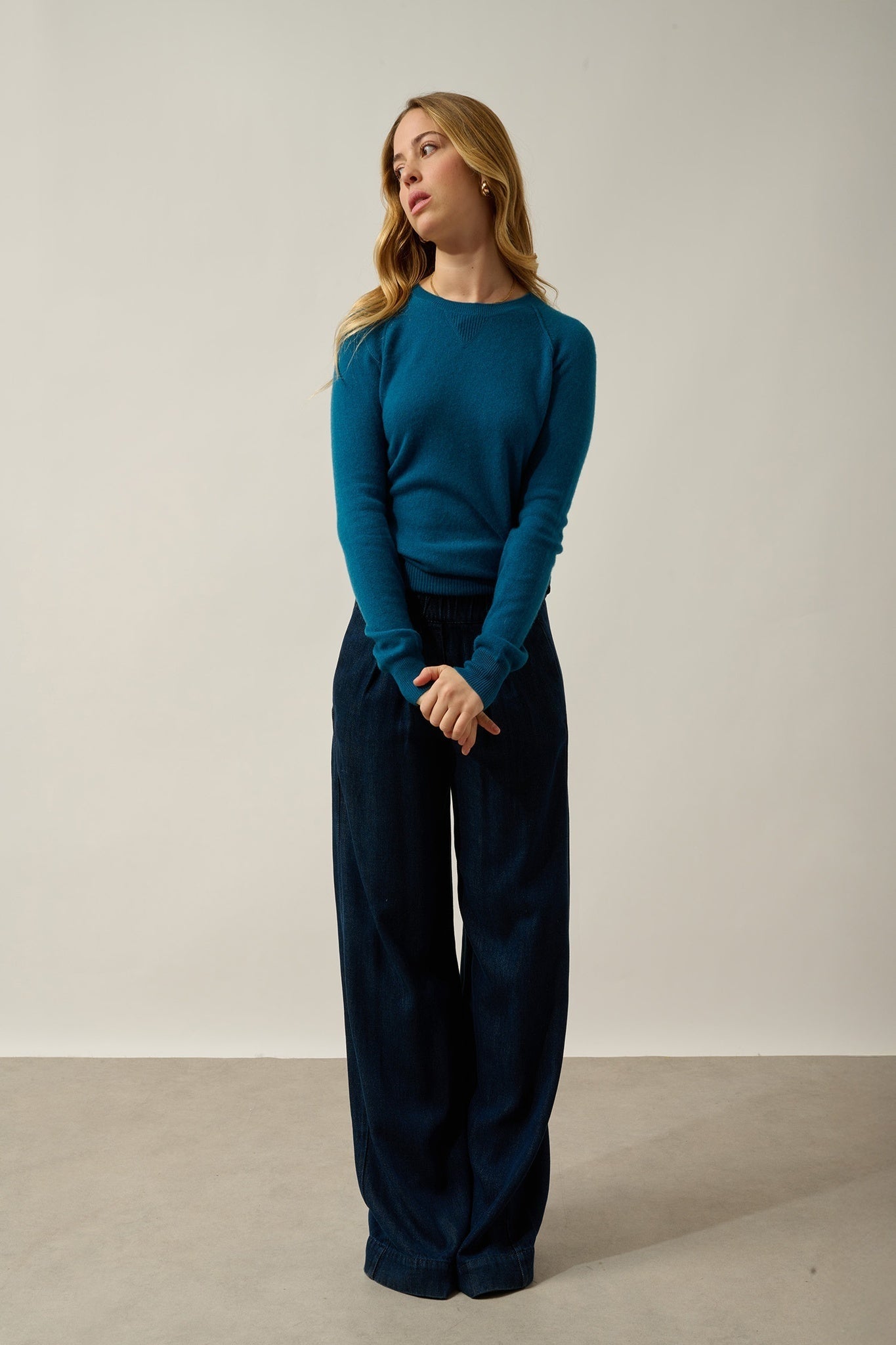 ETRET Pullover mit Rundhalsausschnitt Pfau 100% Kaschmir