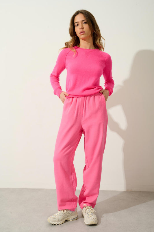 ETRET pull col rond rose fluo 100% cachemire