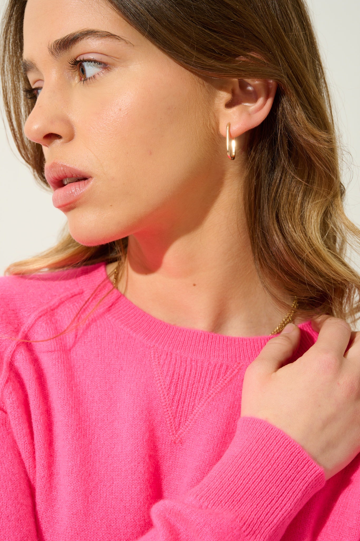 ETRET pull col rond rose fluo 100% cachemire