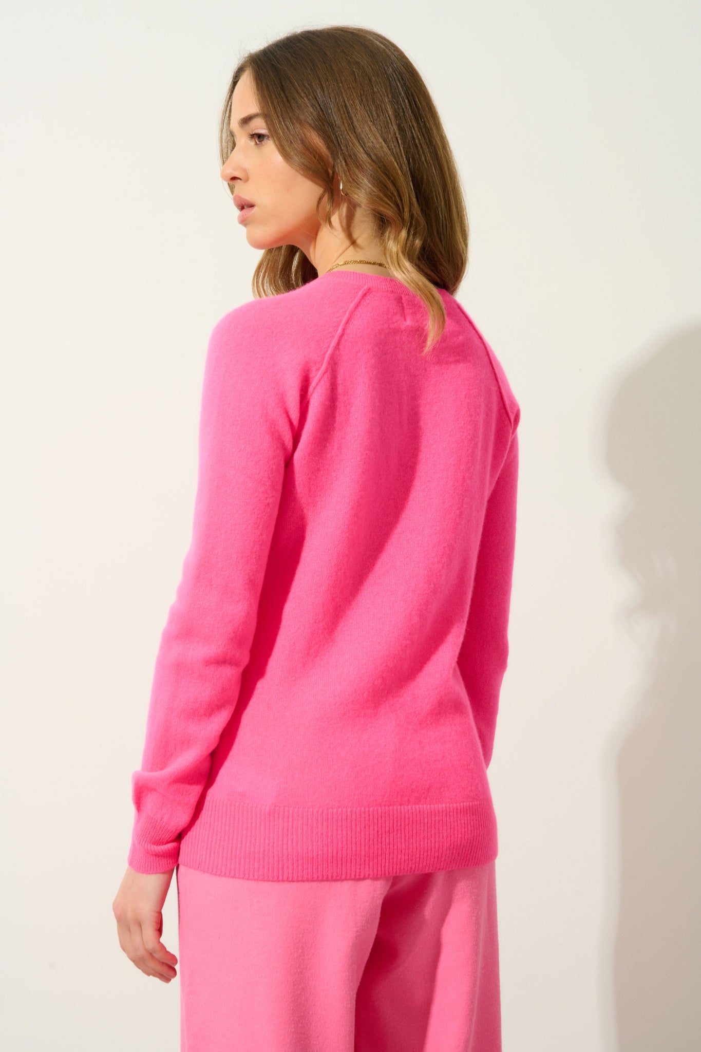 ETRET pull col rond rose fluo 100% cachemire