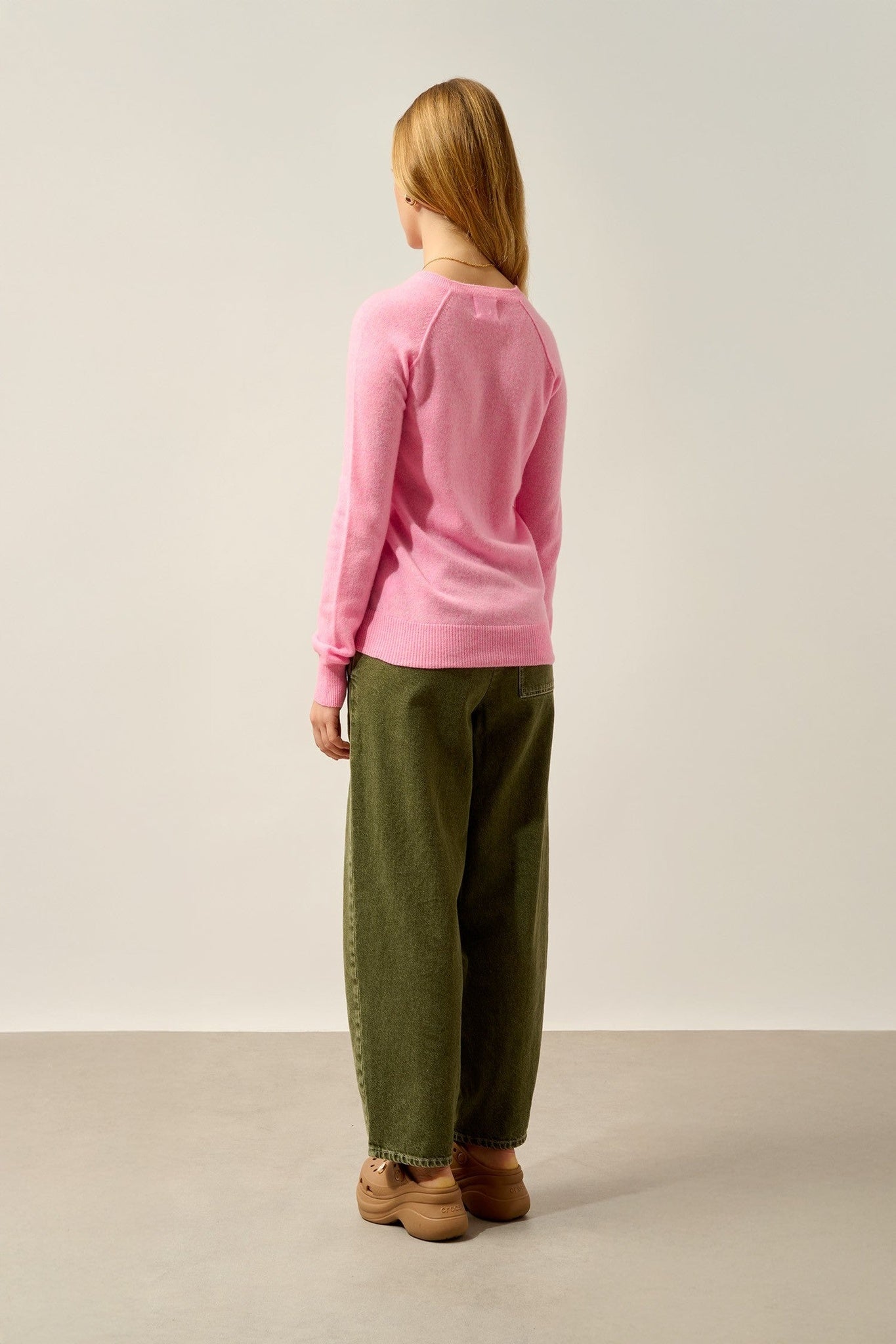 etret pull col rond rose fluo chiné 100% cachemire