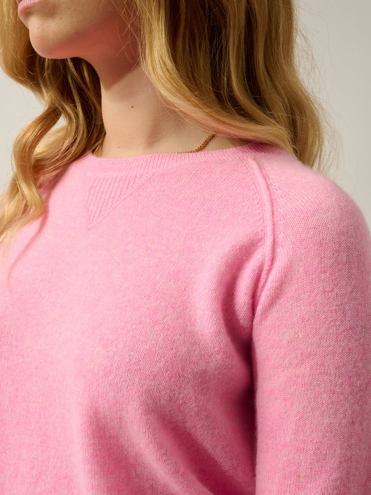 ETRET pull col rond rose fluo chiné 100% cachemire