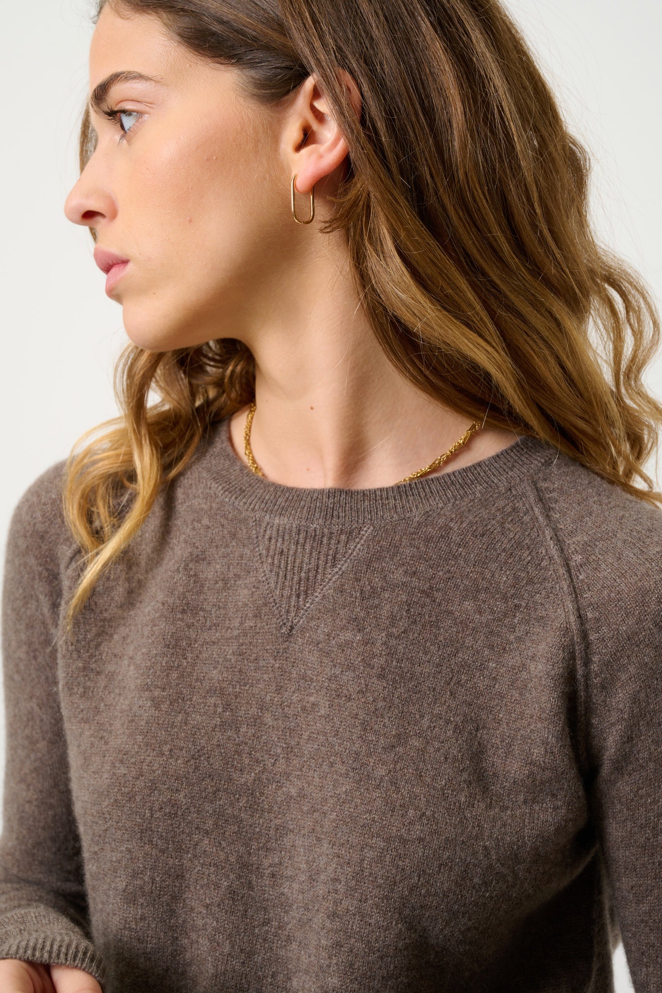 ETRET Pullover mit Rundhalsausschnitt taupe meliert 100% Kaschmir