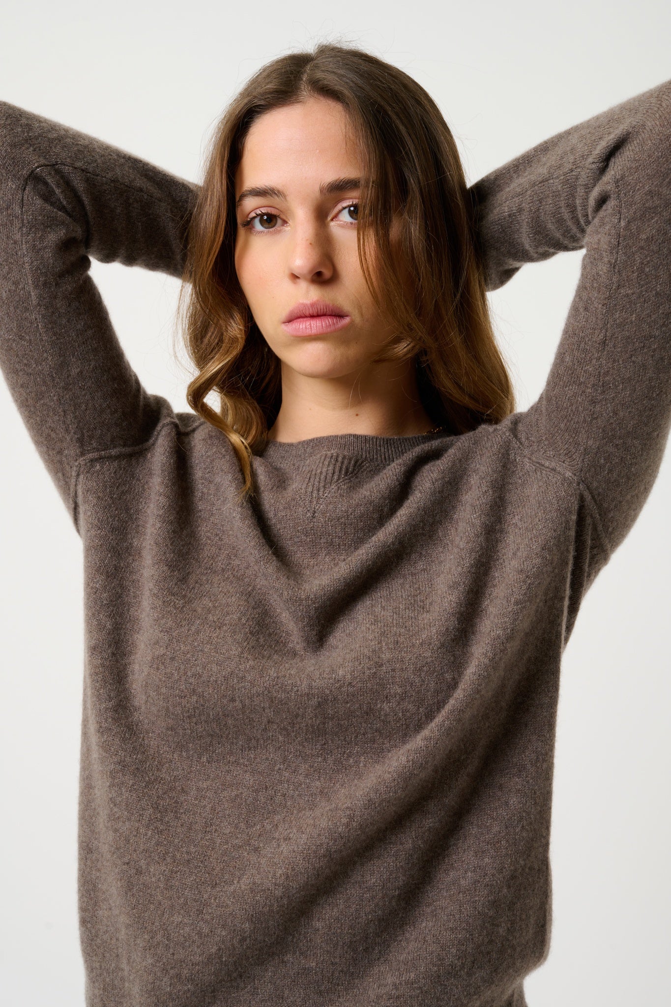 ETRET Pullover mit Rundhalsausschnitt taupe meliert 100% Kaschmir