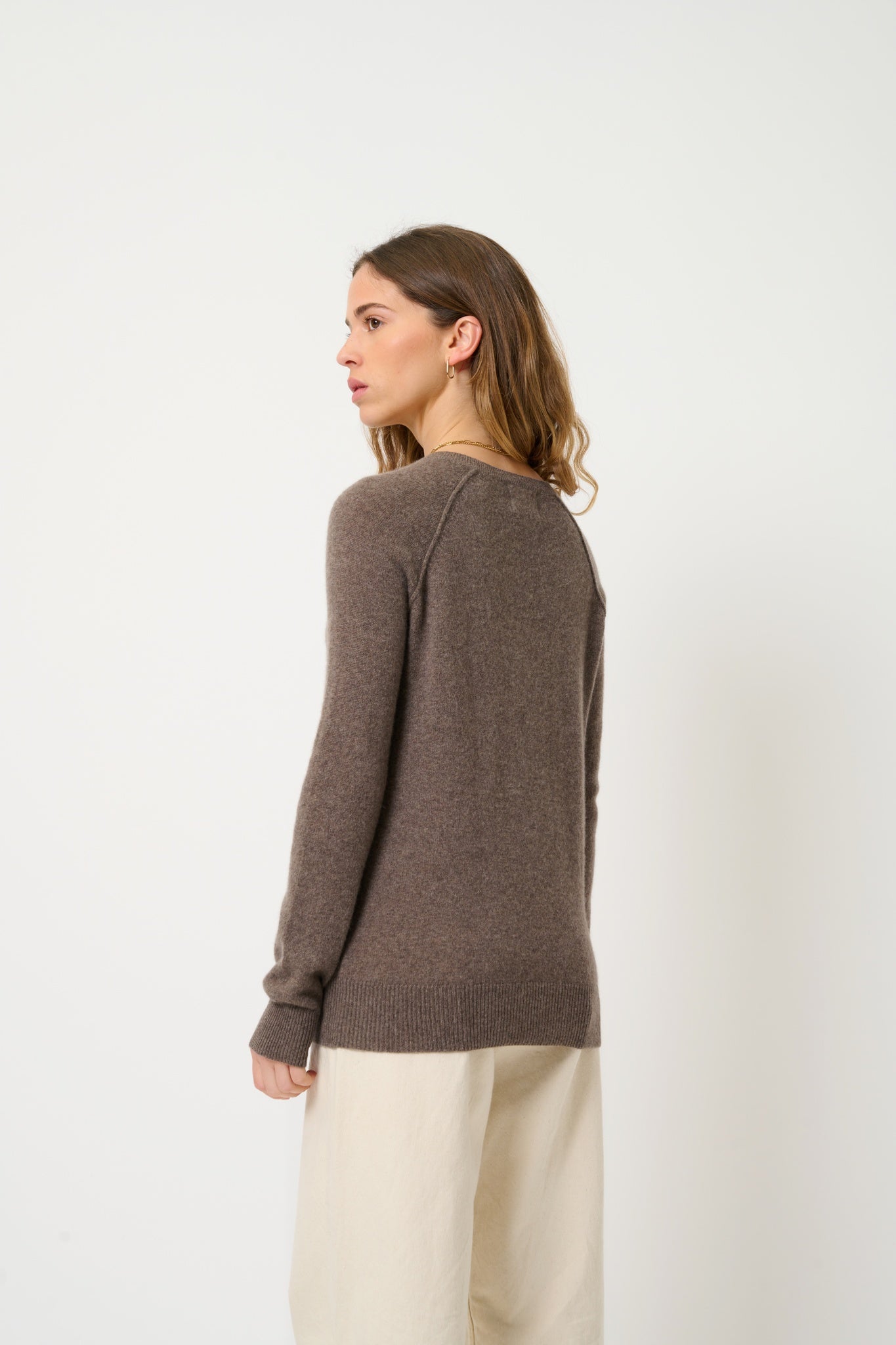 ETRET Pullover mit Rundhalsausschnitt taupe meliert 100% Kaschmir